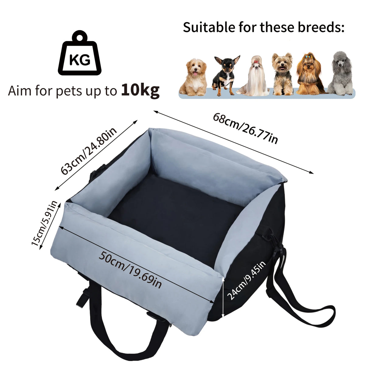 Borwart Portable Dog Car Seat With Safety Belt Washable Cover