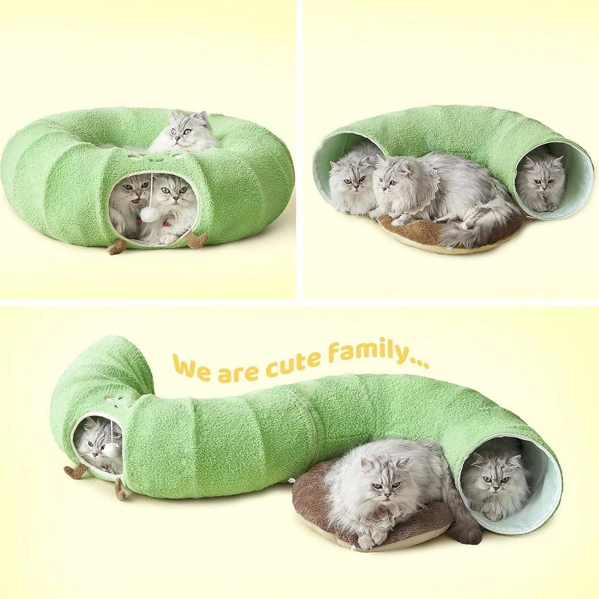 Convertible Cat Tunnel Bed With Plush Donut Cushion For Cats
