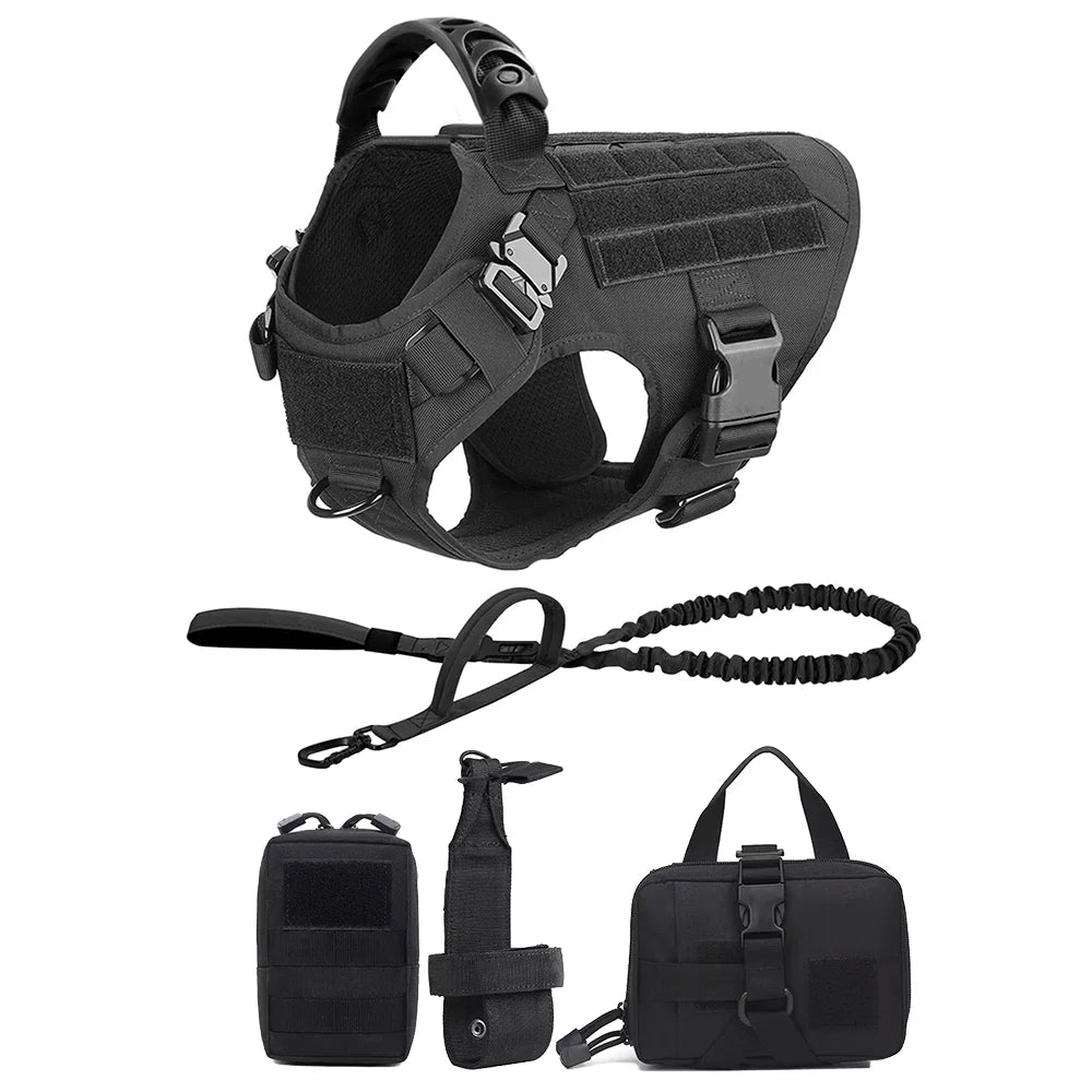 PetraVel Adjustable Tactical Dog Harness With Leash And Pack