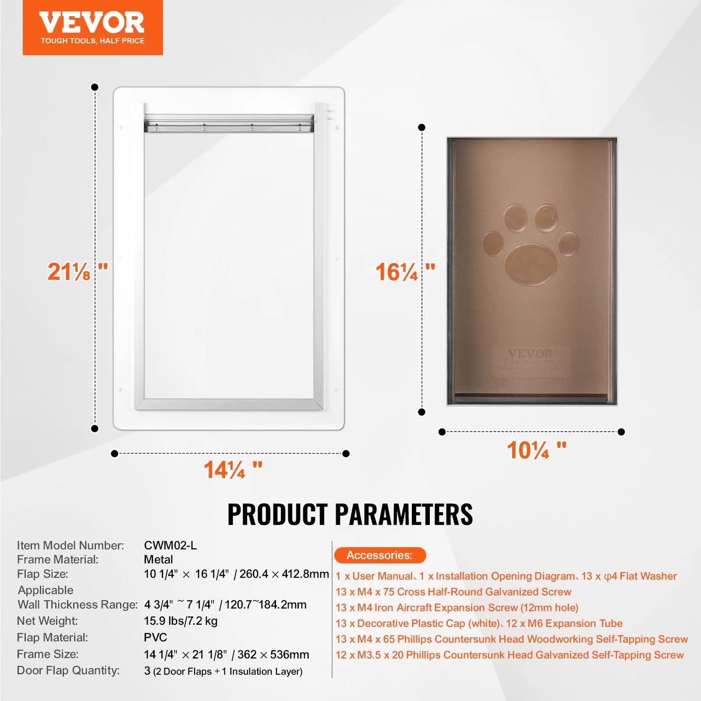 SucceBuy Metal Frame Pet Door With 3 Flap Weatherproof System