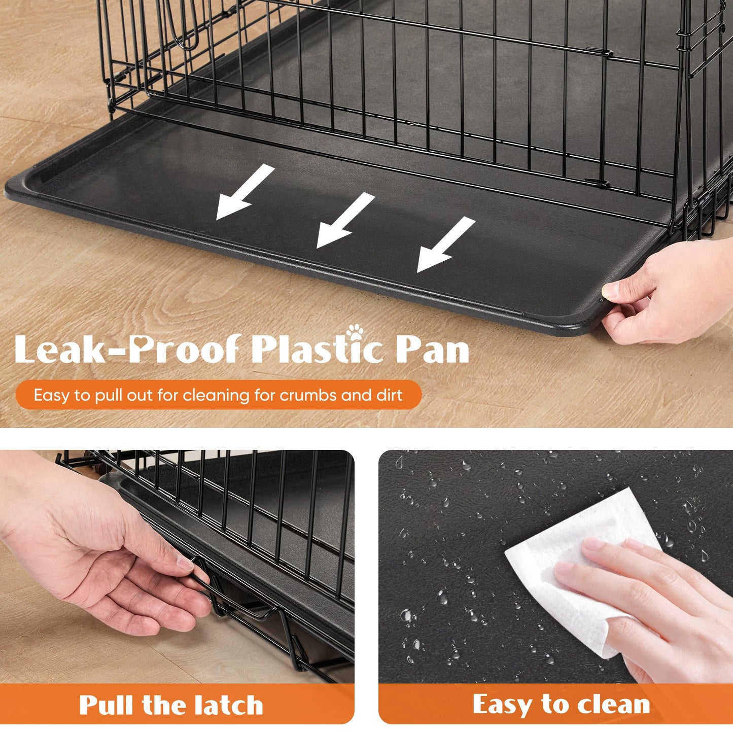 JHK Double Door Folding Metal Dog Cage With Leakproof Tray