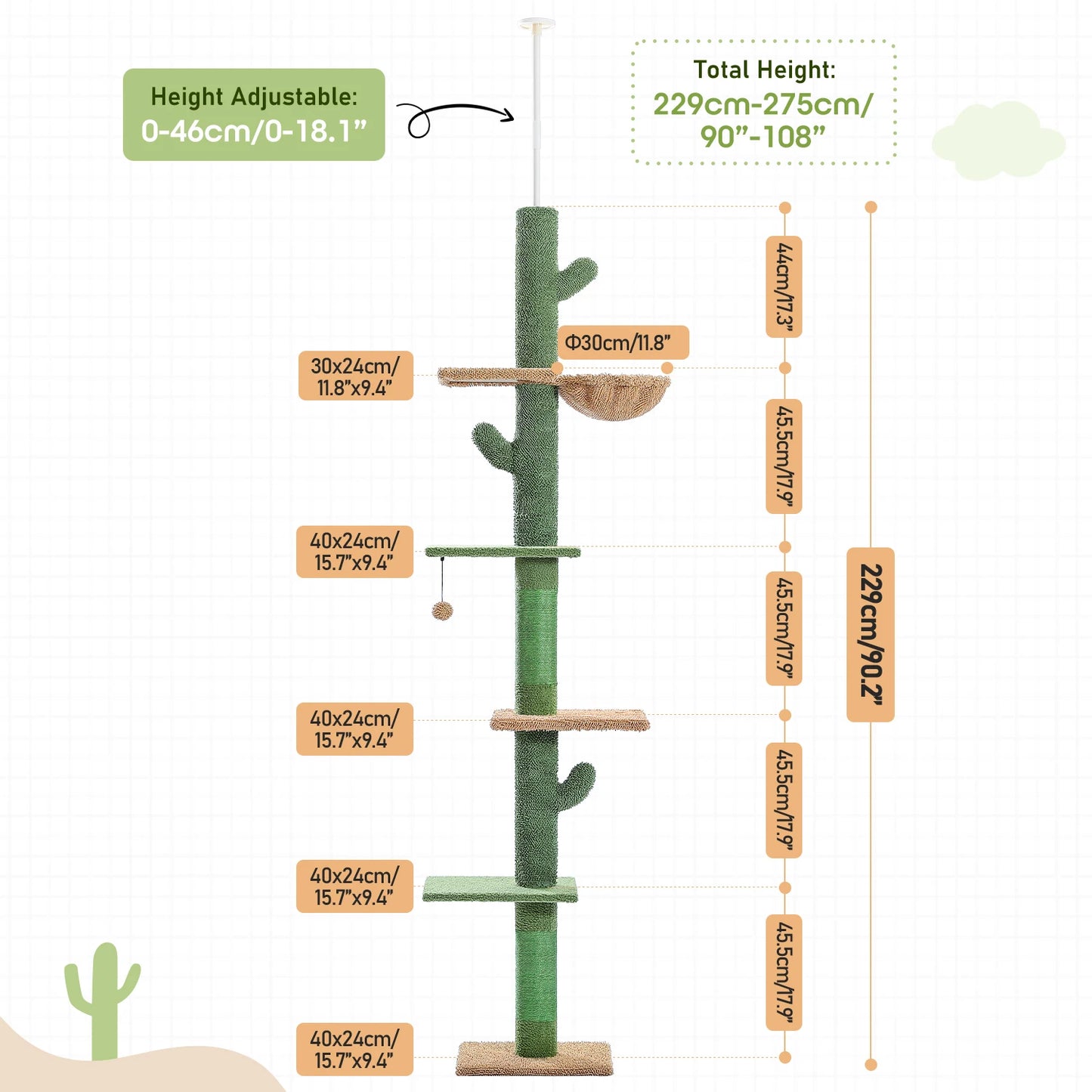 PAWZ Road 5-Tier Cat Tree Cactus Tower With Scratching Post