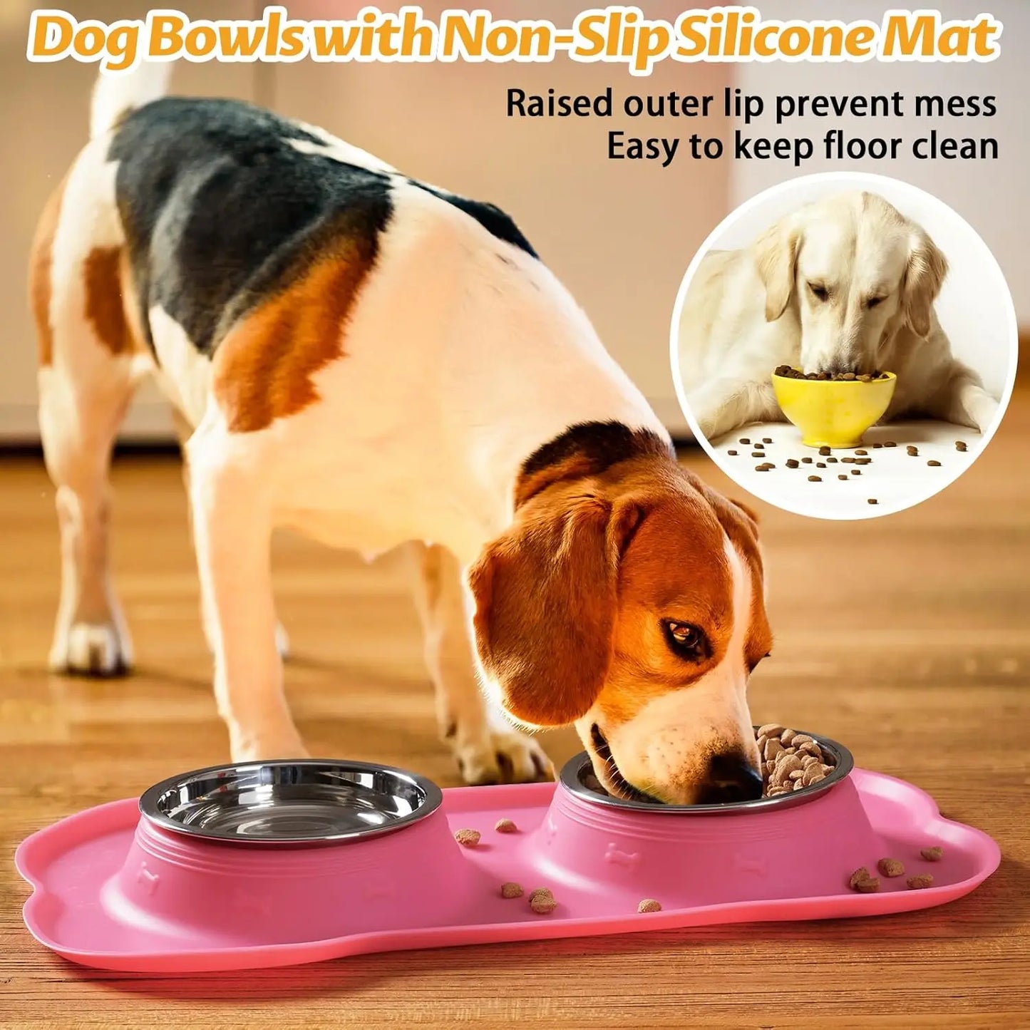 Dog Bowls With Non-Slip Mat And Food Scoop Set
