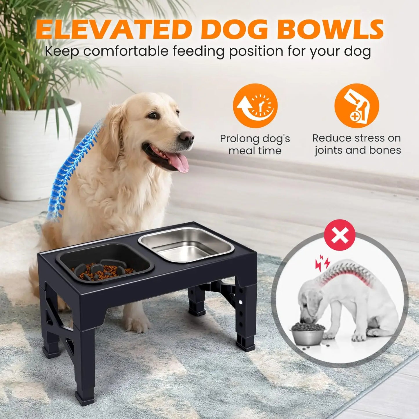 Elevated Slow Feeder Dog Bowls Non Slip With Foldable Stand