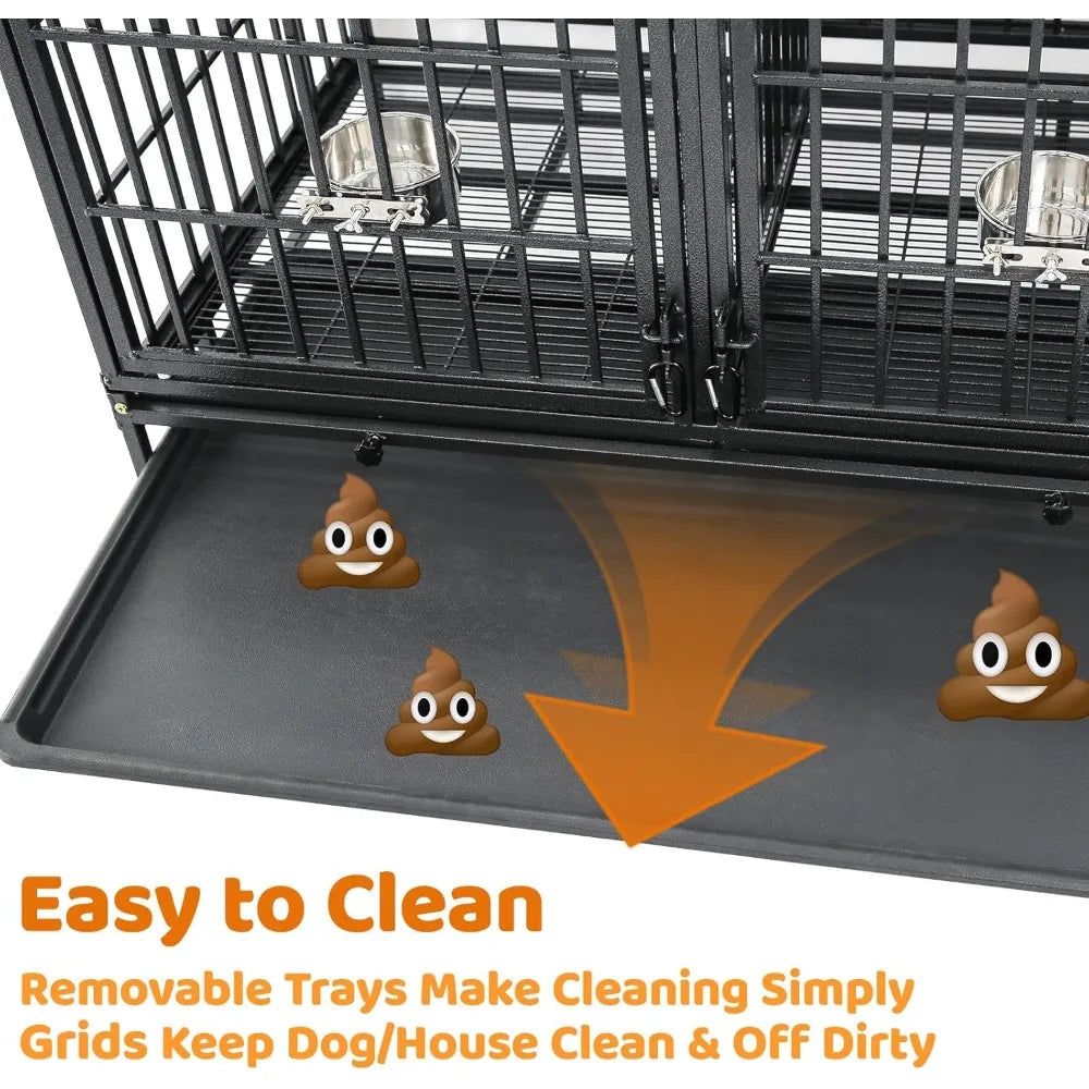 Heavy Duty Stackable Dog Crate With Detachable Divider And Wheels