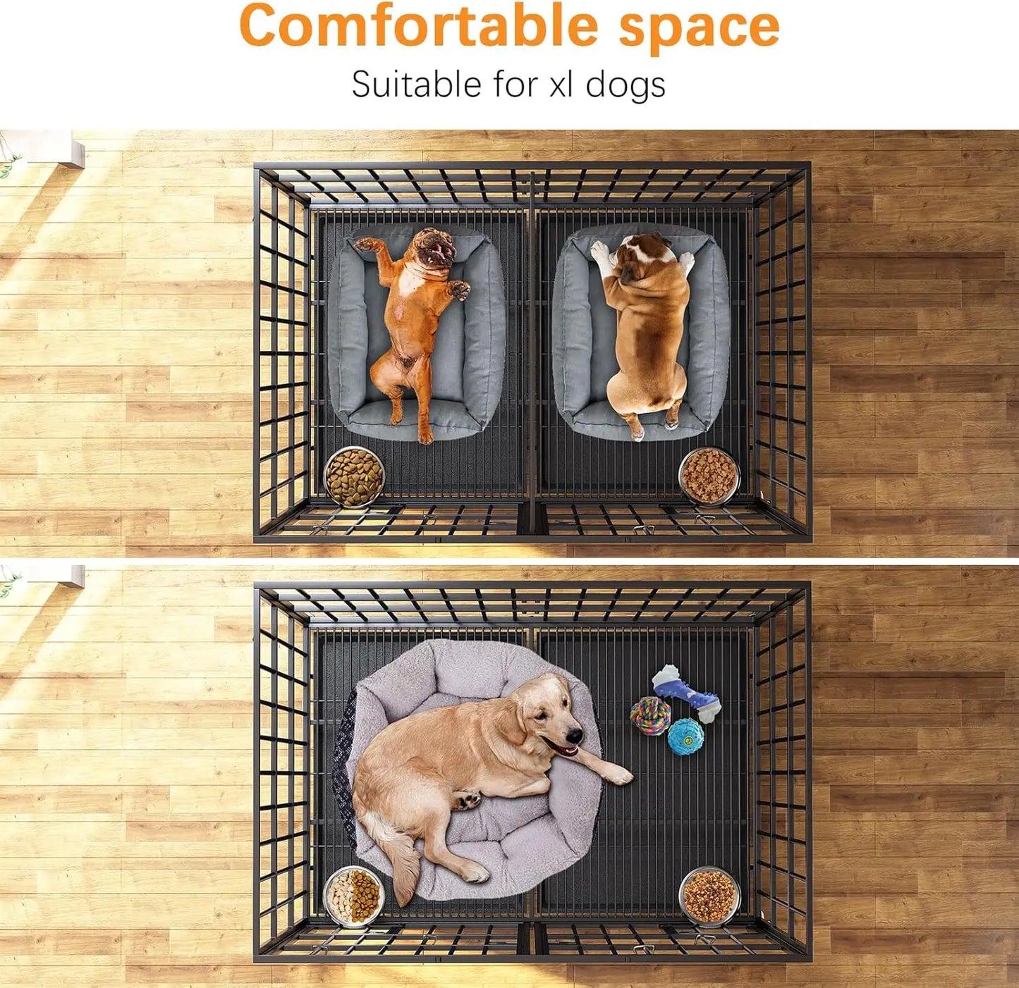 Heavy Duty Metal Dog Crate With Divider Wheels Tray