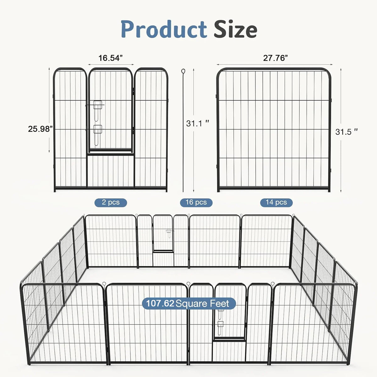 JHK Foldable Metal Dog Playpen Fence For Indoor Outdoor Use