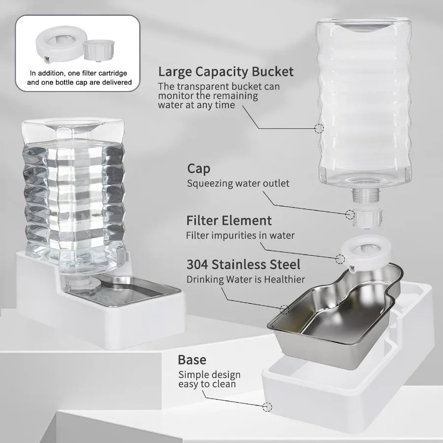 Automatic Pet Water Dispenser With Gravity Fed Stainless Bowl
