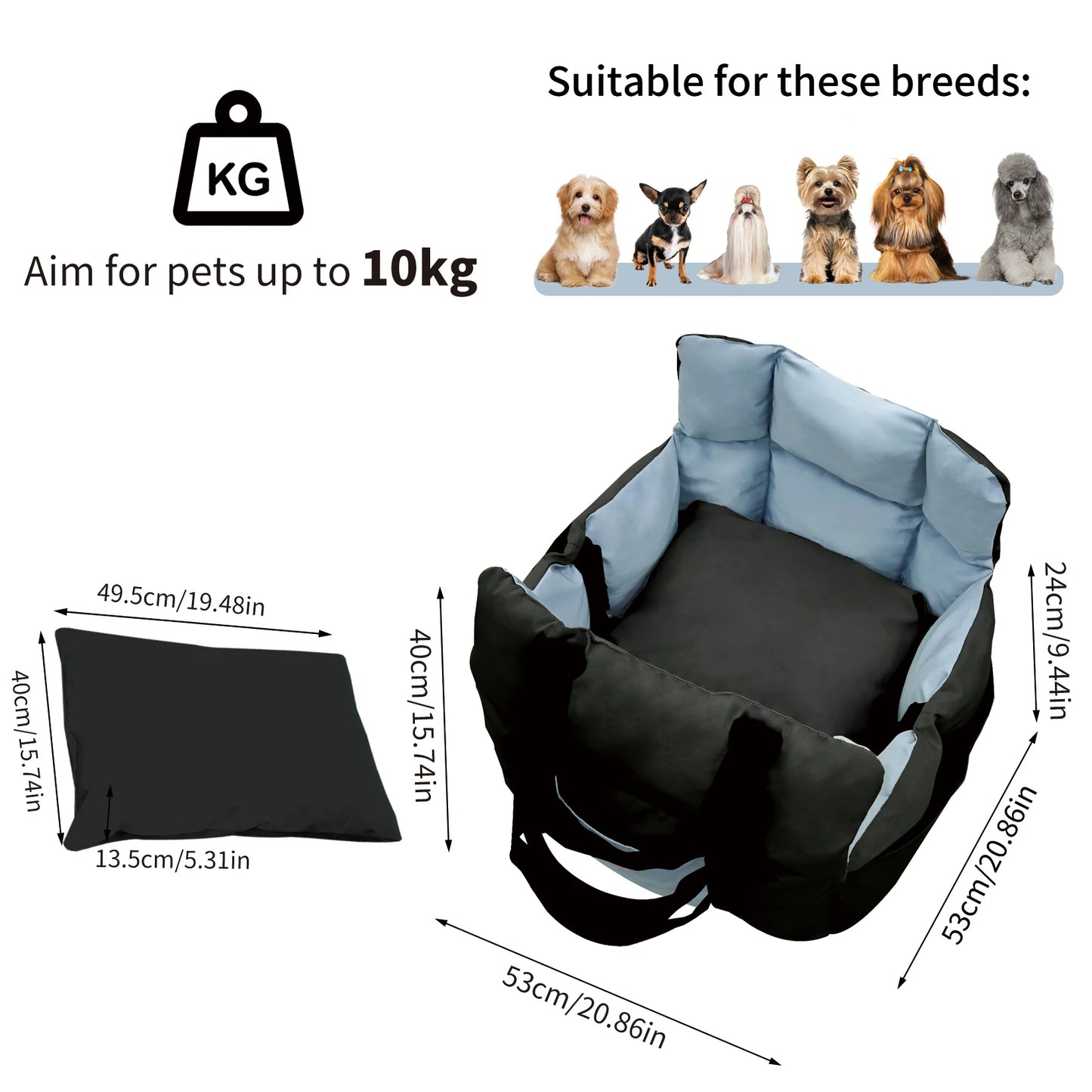 Dog Car Seat Travel Bed and Booster for Small Dogs