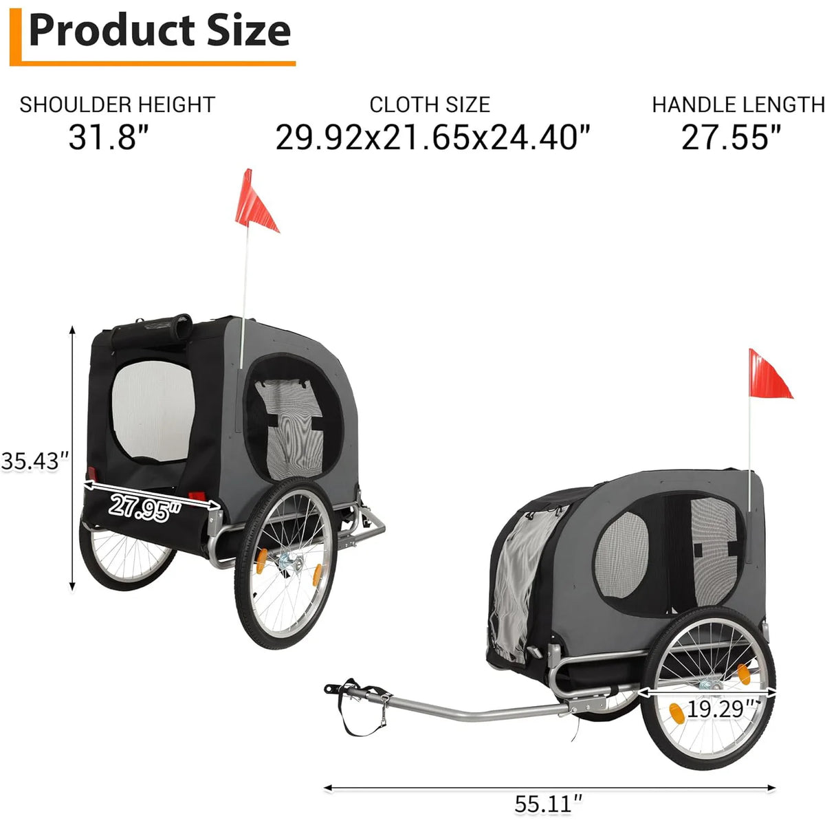 HiMiss Durable Dog Bicycle Trailer Jogging Transport