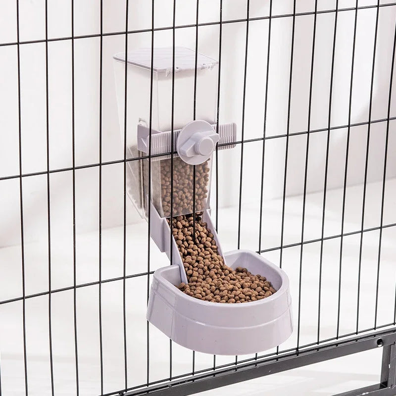 Automatic Pet Feeder With Hanging Water Bottle And Food Container