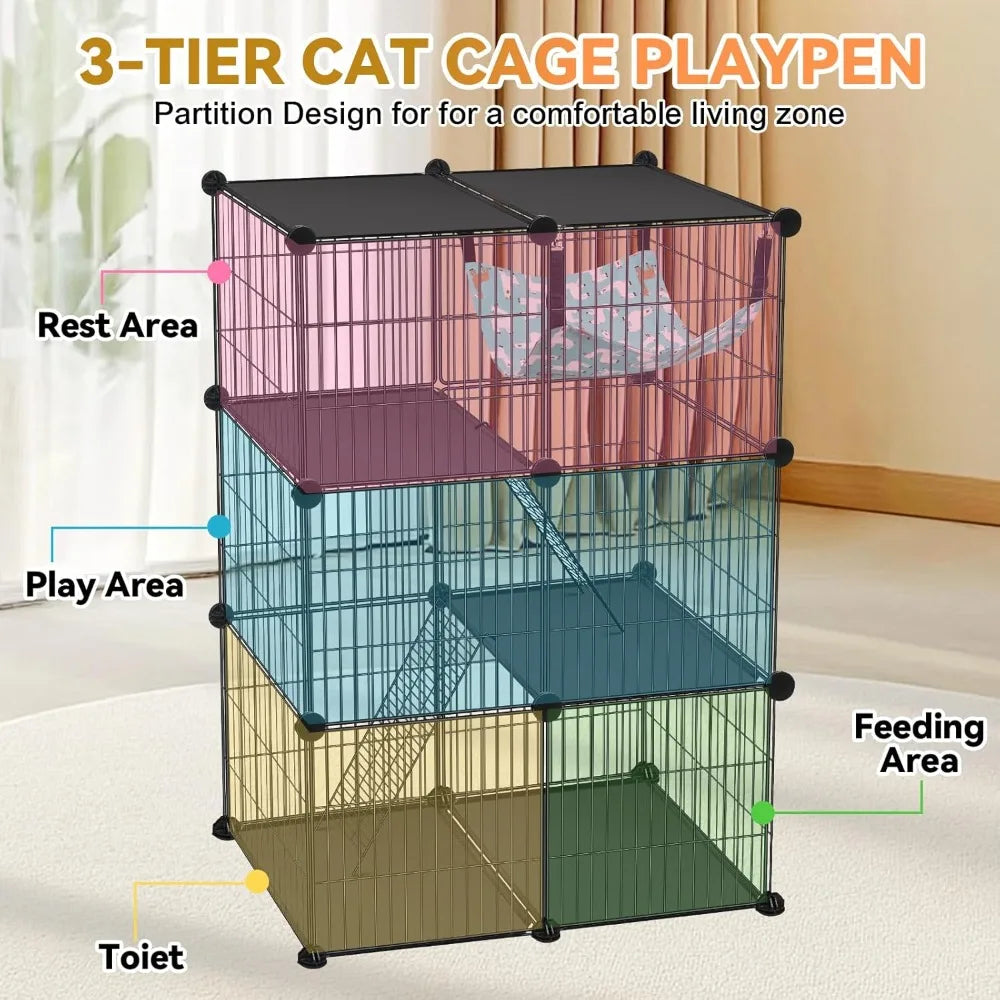 Cat Cage 3-Tier DIY Catio Enclosure With Detachable Hammock