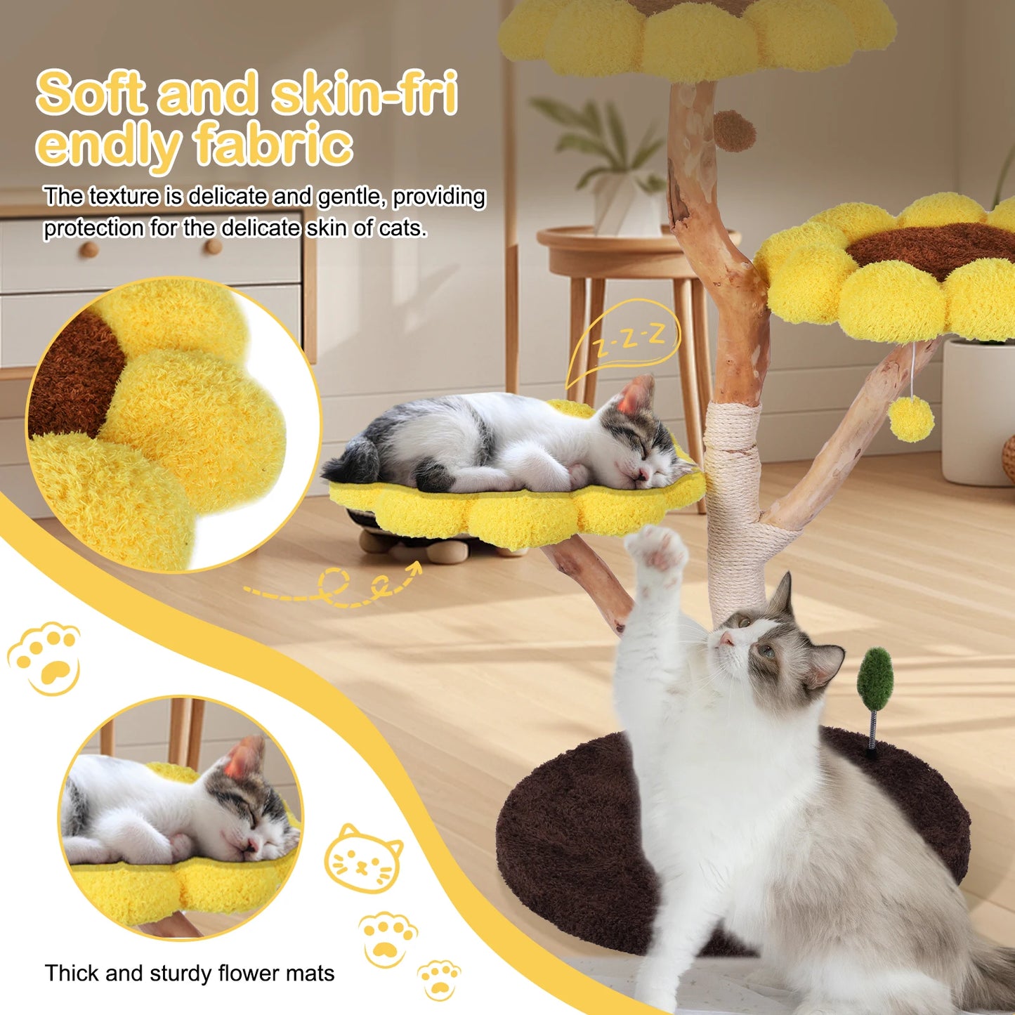 Guangdong Sunflower Cat Tree Tower With Natural Scratching Post For Playful Cats Of All Ages
