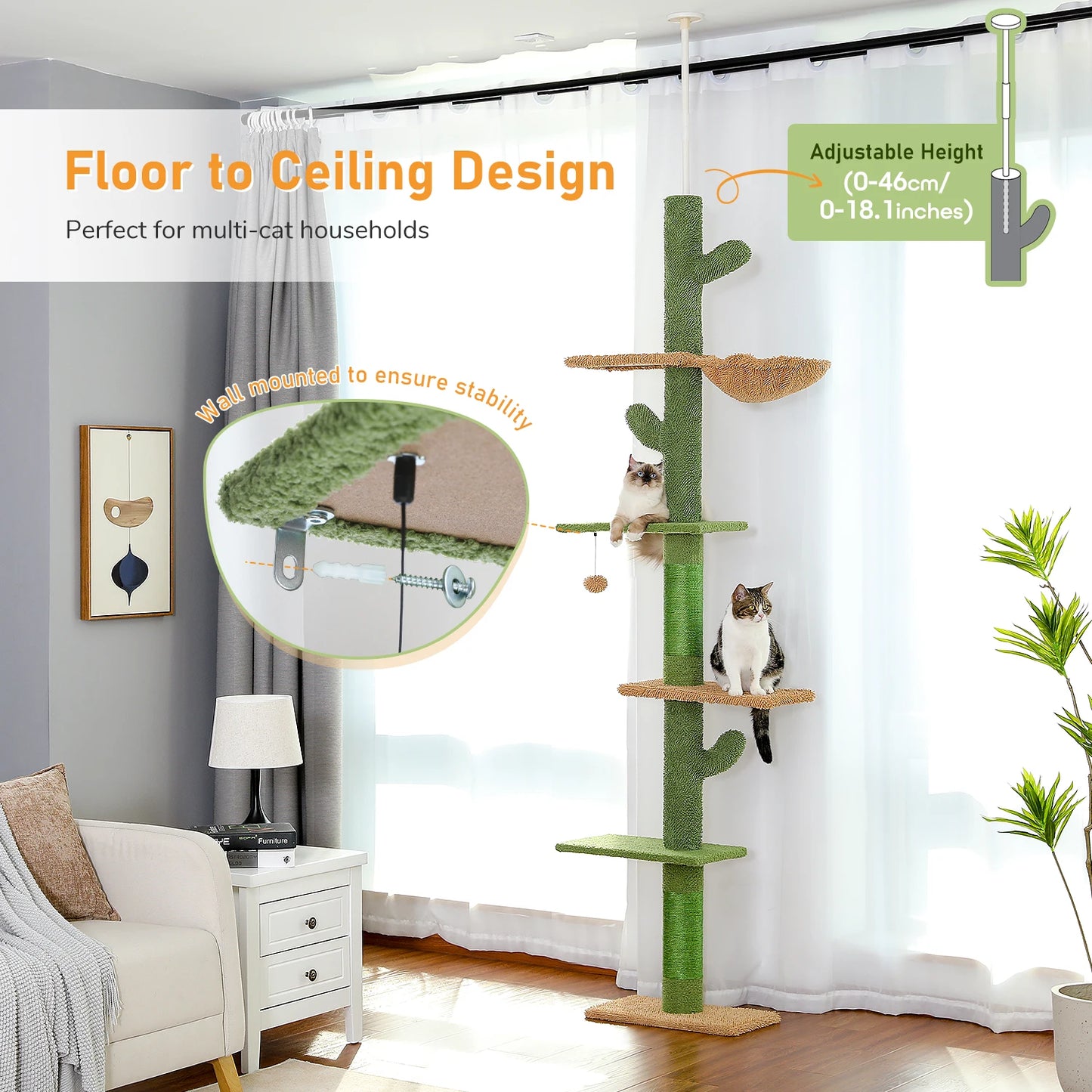 PAWZ Road 5-Tier Cat Tree Cactus Tower With Scratching Post