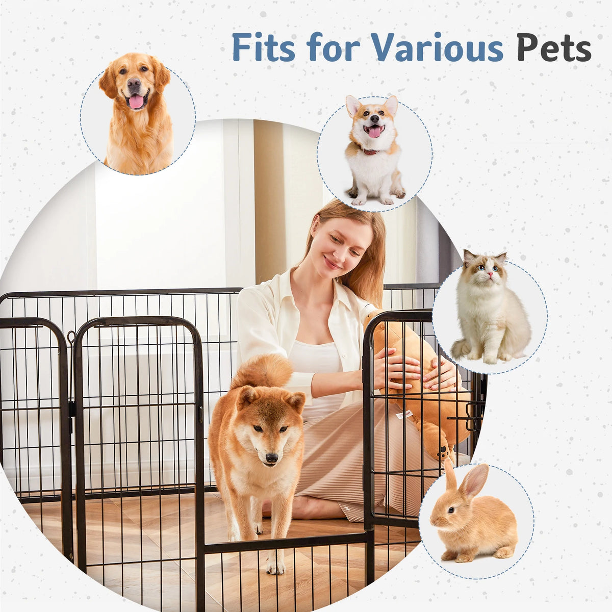 JHK Foldable Metal Dog Playpen Fence For Indoor Outdoor Use