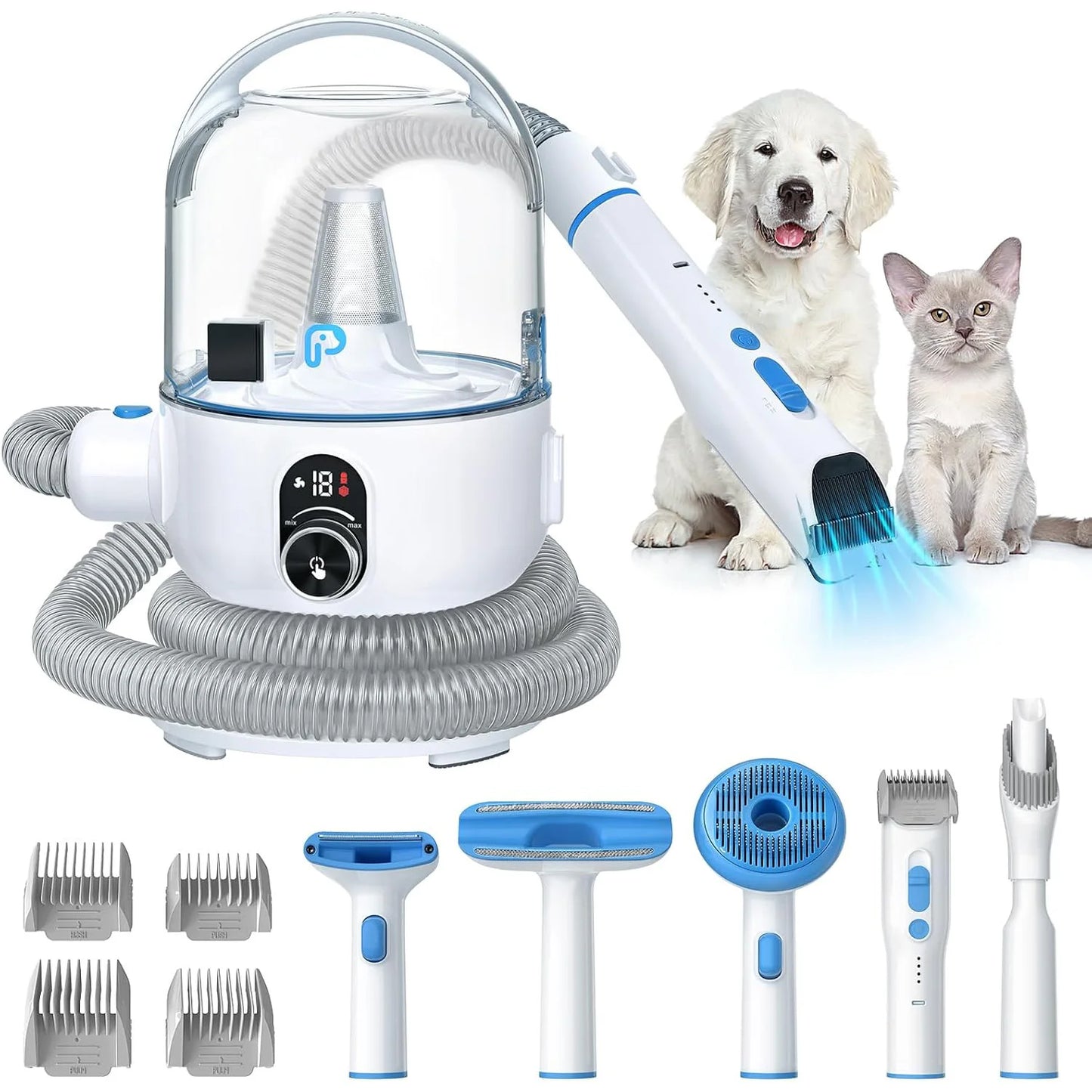 DishyKooker Pet Grooming Kit With Vacuum Suction And Tools For Mess Free Hair Cleanup