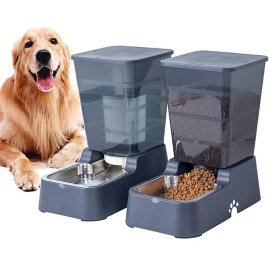 Automatic Pet Feeder And Water Dispenser Set With 5.2L Capacity For Medium And Large Dogs And Cats