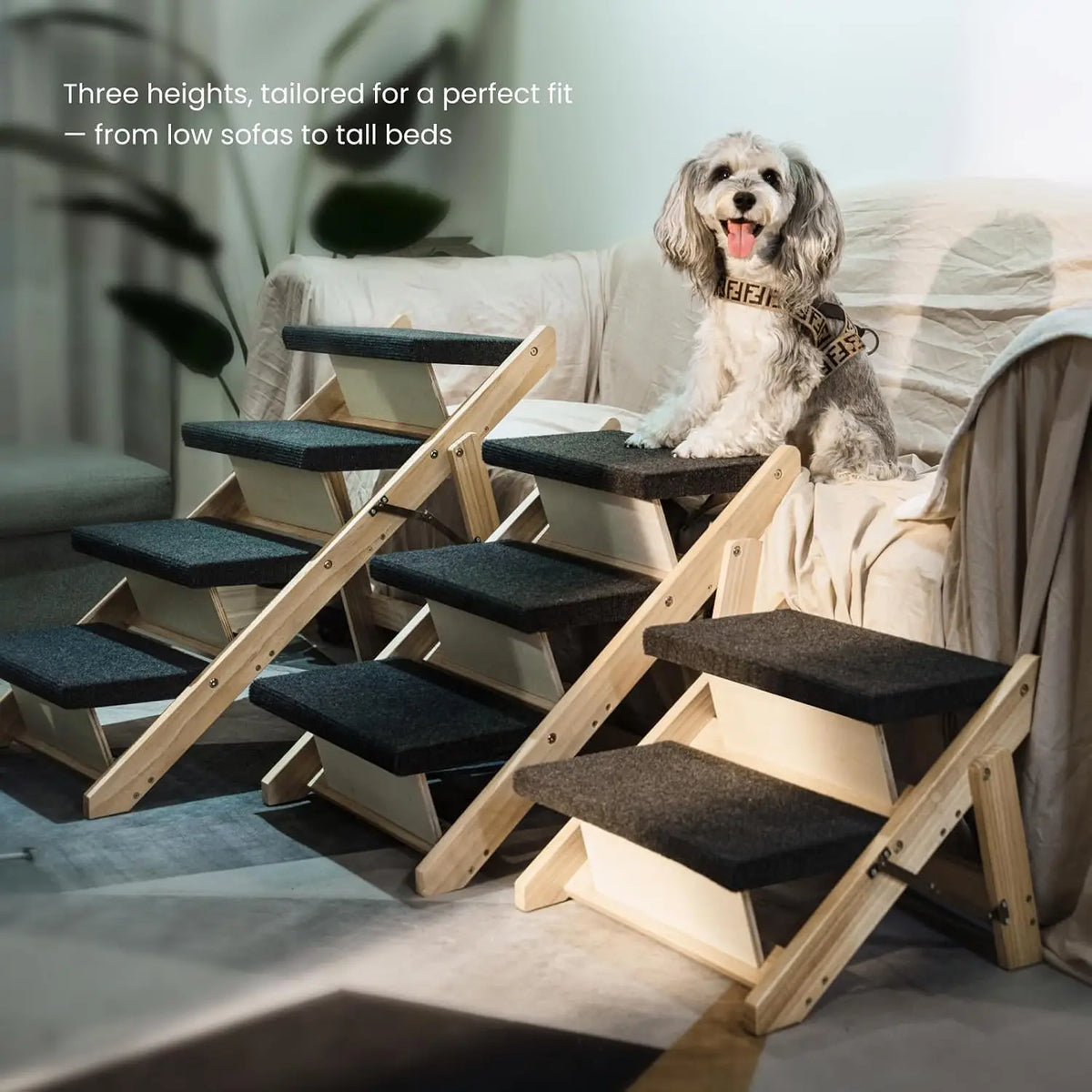 Foldable Wood Pet Stairs And Ramp For Daily Home Use