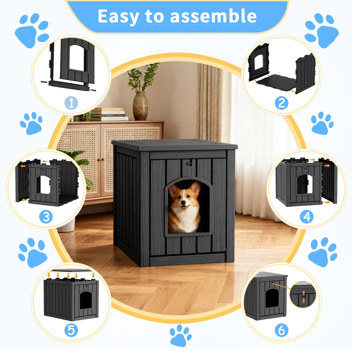 Waterproof Resin Cat House End Table Indoor Outdoor Pet Kennel