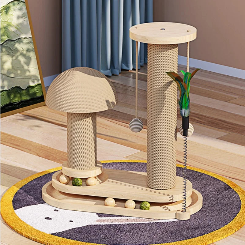 CZBNYXCN Interactive Cat Scratching Post Tower With Jute Ball Track Three Tier Wood