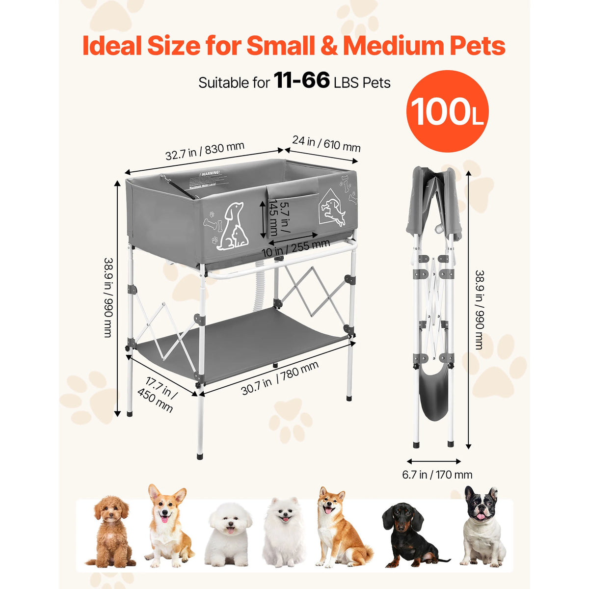 SucceBuy Foldable Elevated Dog Bathtub With Built In Drain Hose