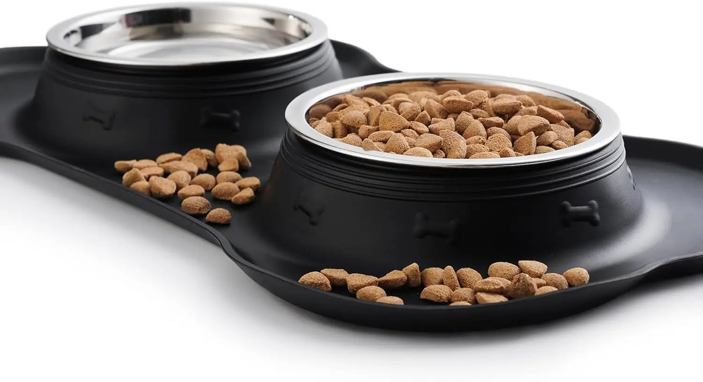 Dog Bowls With Non-Slip Mat And Food Scoop Set