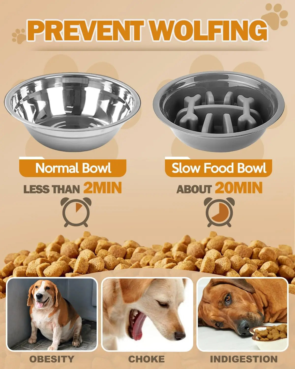 Adjustable Elevated Dog Bowl Slow Feeder With Stainless Steel Stand