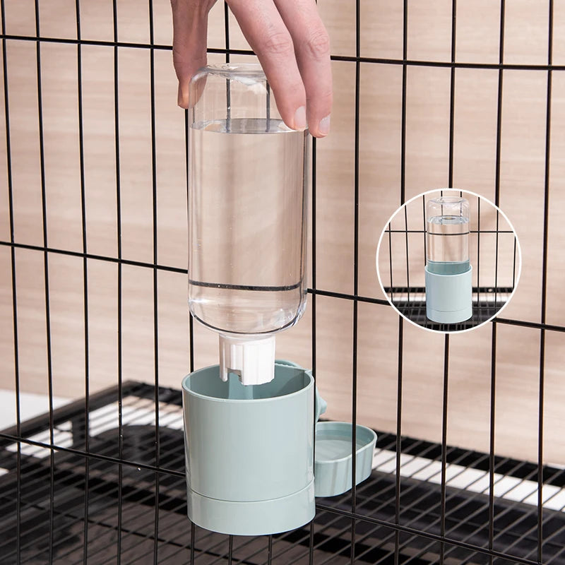 Automatic Pet Feeder With Hanging Water Bottle And Food Container