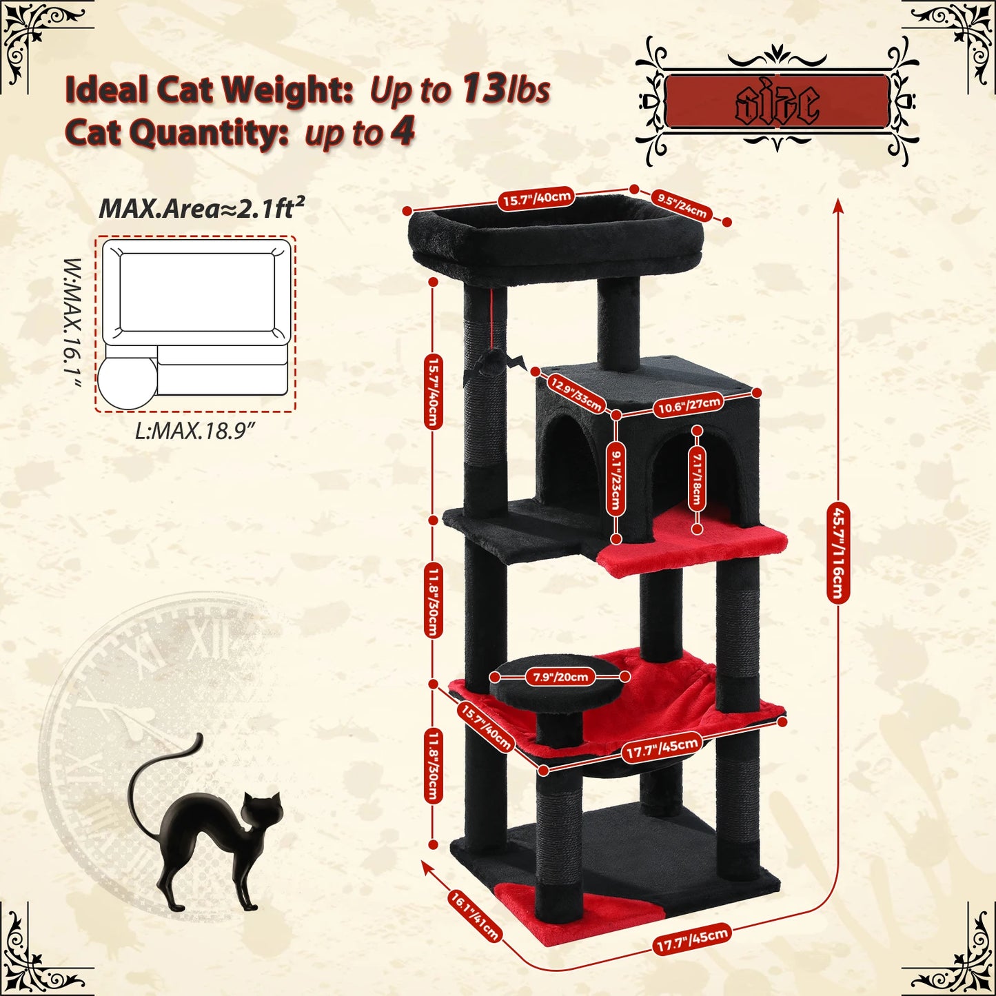 PAWZ Road 4 Tier Gothic Cat Tree For Indoor Cats