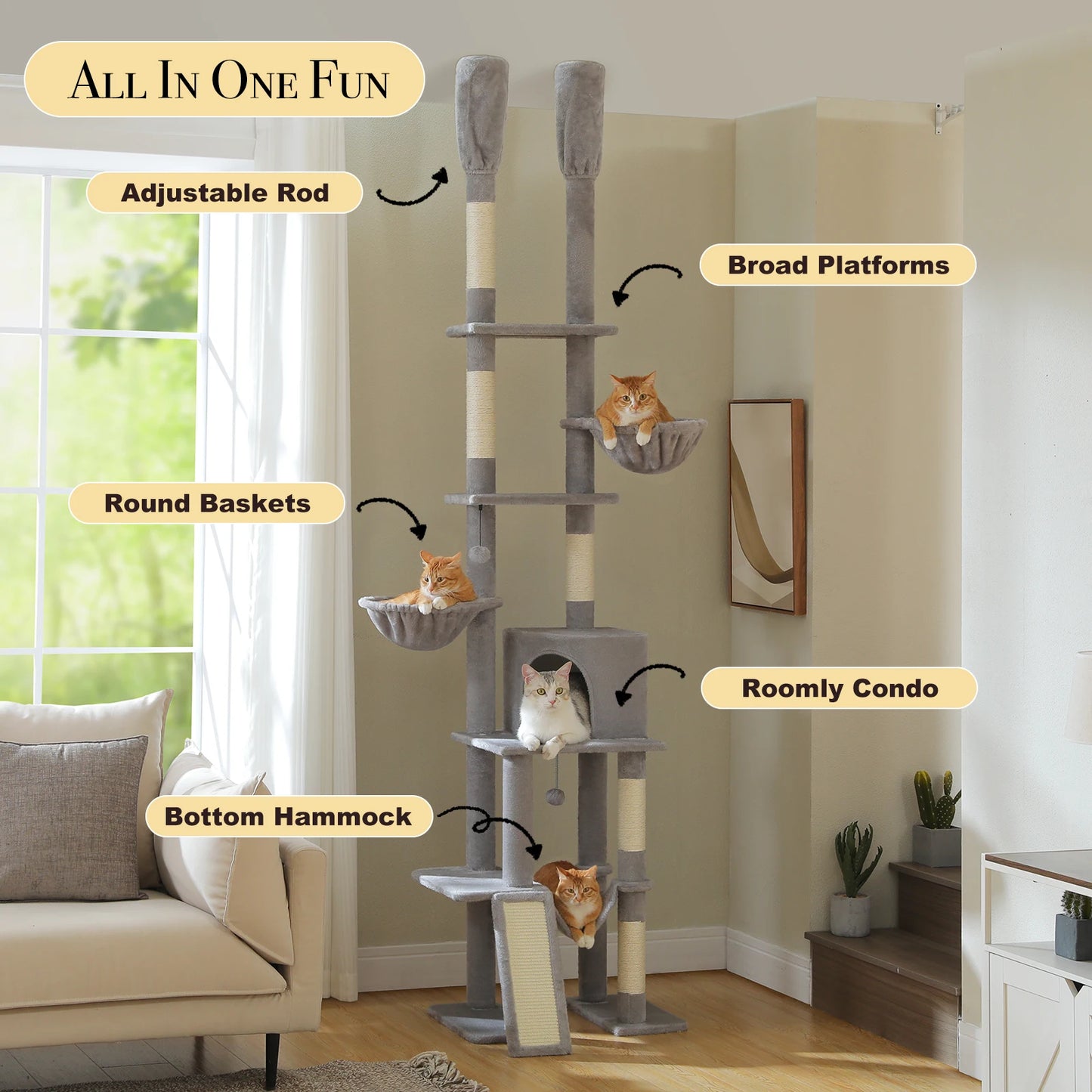 PAWZ Road Cactus Cat Tree Floor To Ceiling Tower