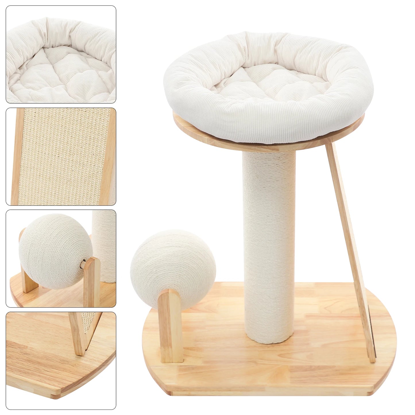 Sichuan Wood Cat Tree With Space Capsule And Scratching Pad