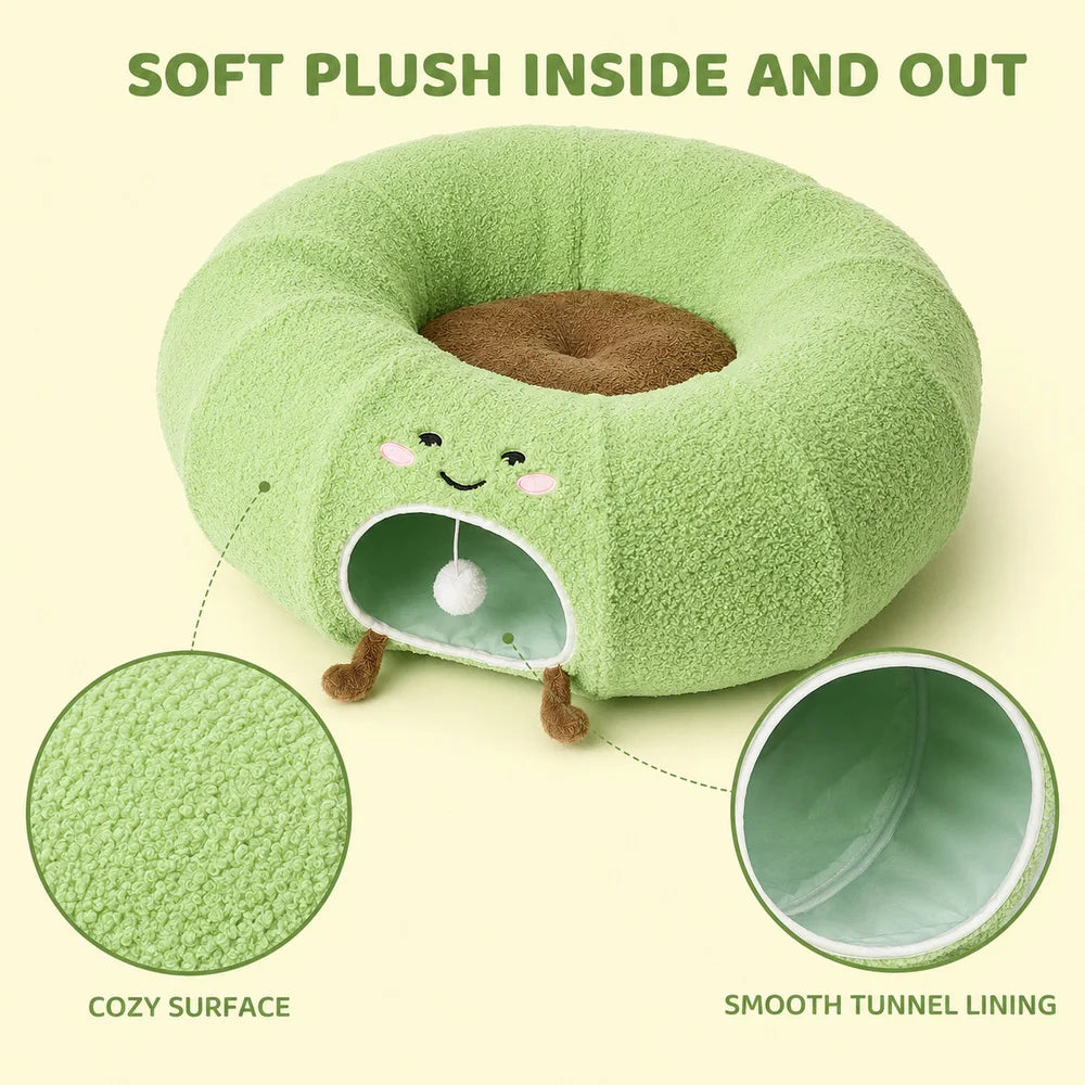 Convertible Cat Tunnel Bed With Plush Donut Cushion For Cats