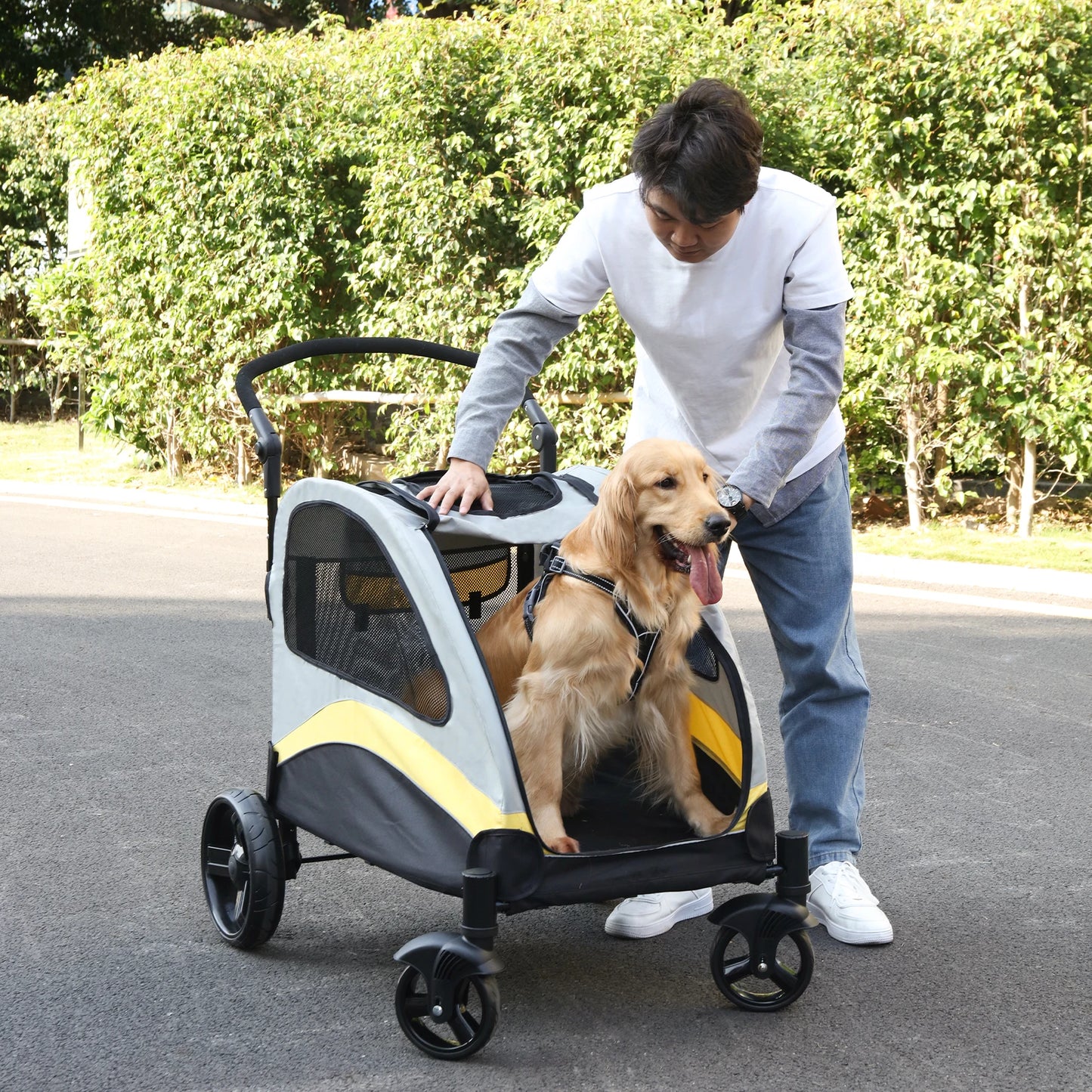 Ultra Large Four Wheel Dog Stroller Jogger Wagon Foldable Carrier