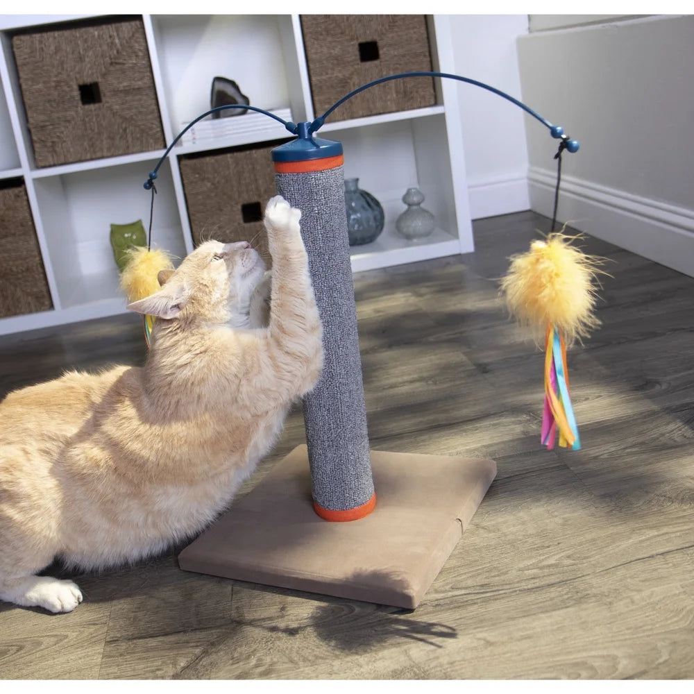 Scratch N Spin Cat Scratching Post With Interactive Spinning Wand Toy For Nail Growth And Stress Relief