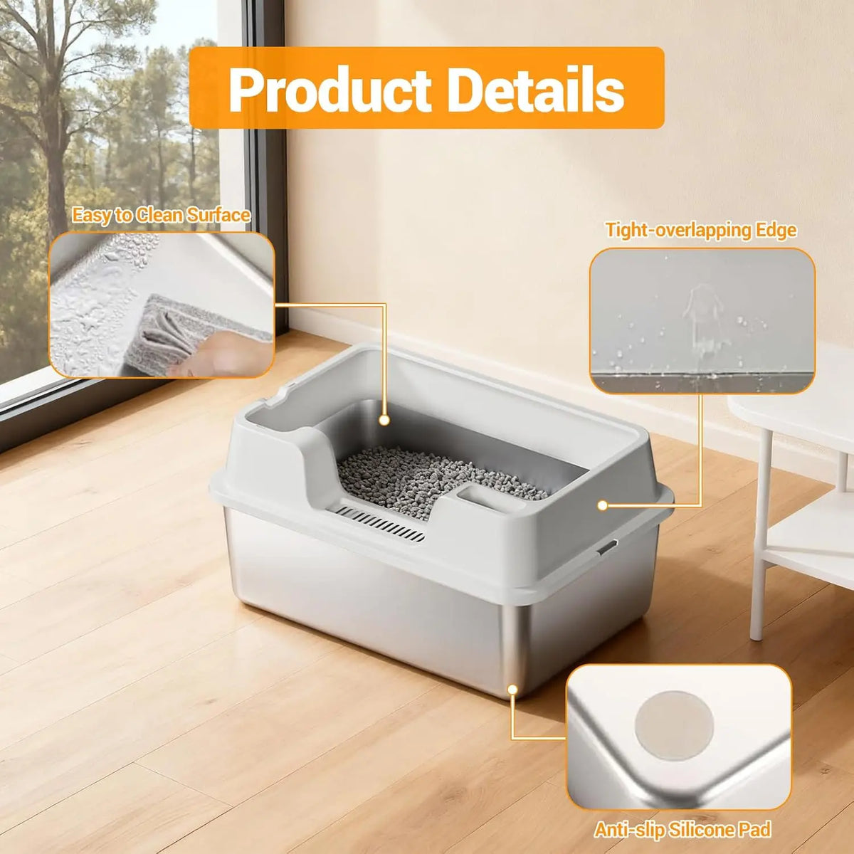 HiMISS Premium Stainless Steel Enclosed Cat Litter Box