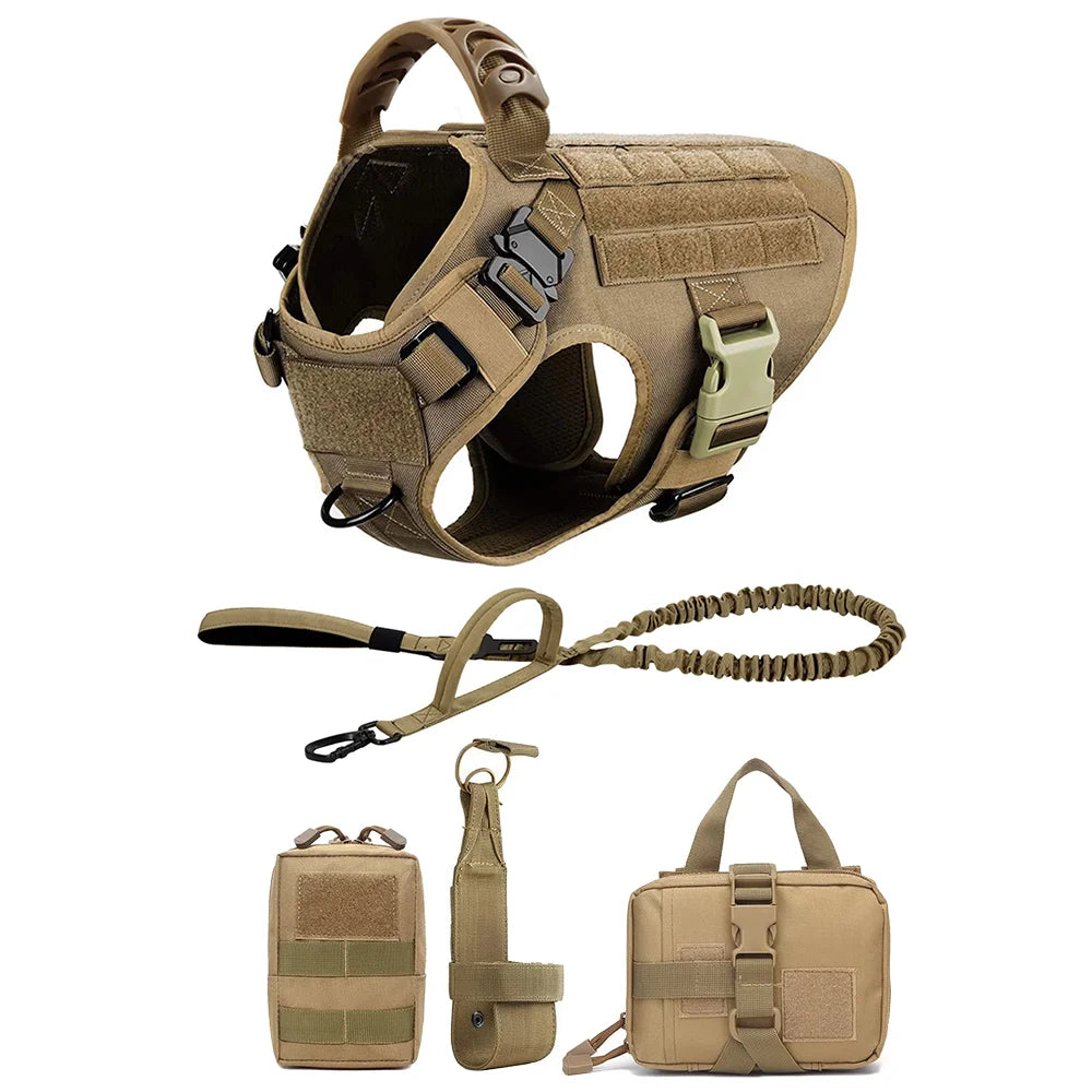 PetraVel Adjustable Tactical Dog Harness With Leash And Pack