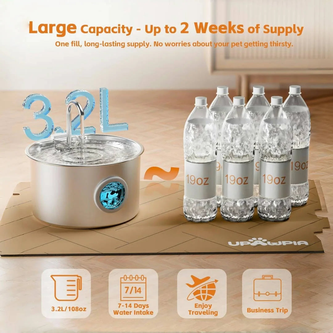 OPETHH Stainless Steel Cat Water Fountain Dispenser For Pets