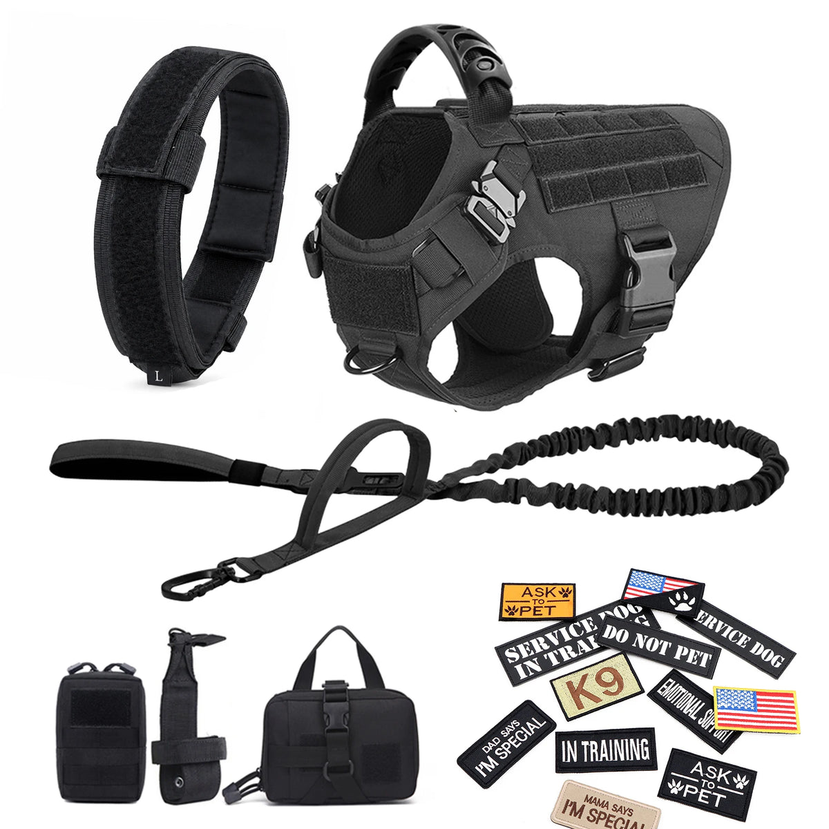 PETRAVEL Tactical Dog Harness Vest With Training Leash Set