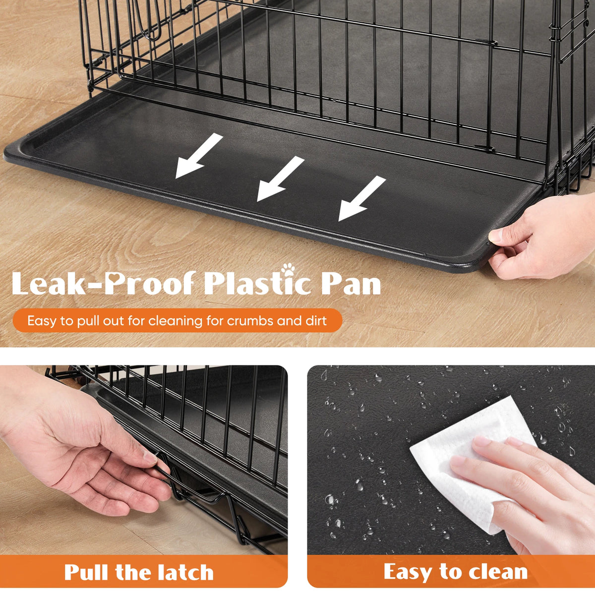 JHK Double Door Folding Metal Wire Dog Crate With Pan