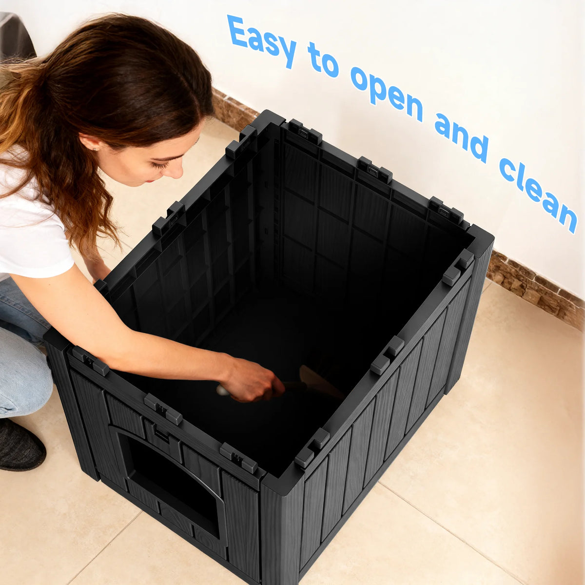 Waterproof Resin Cat House End Table Indoor Outdoor Pet Kennel
