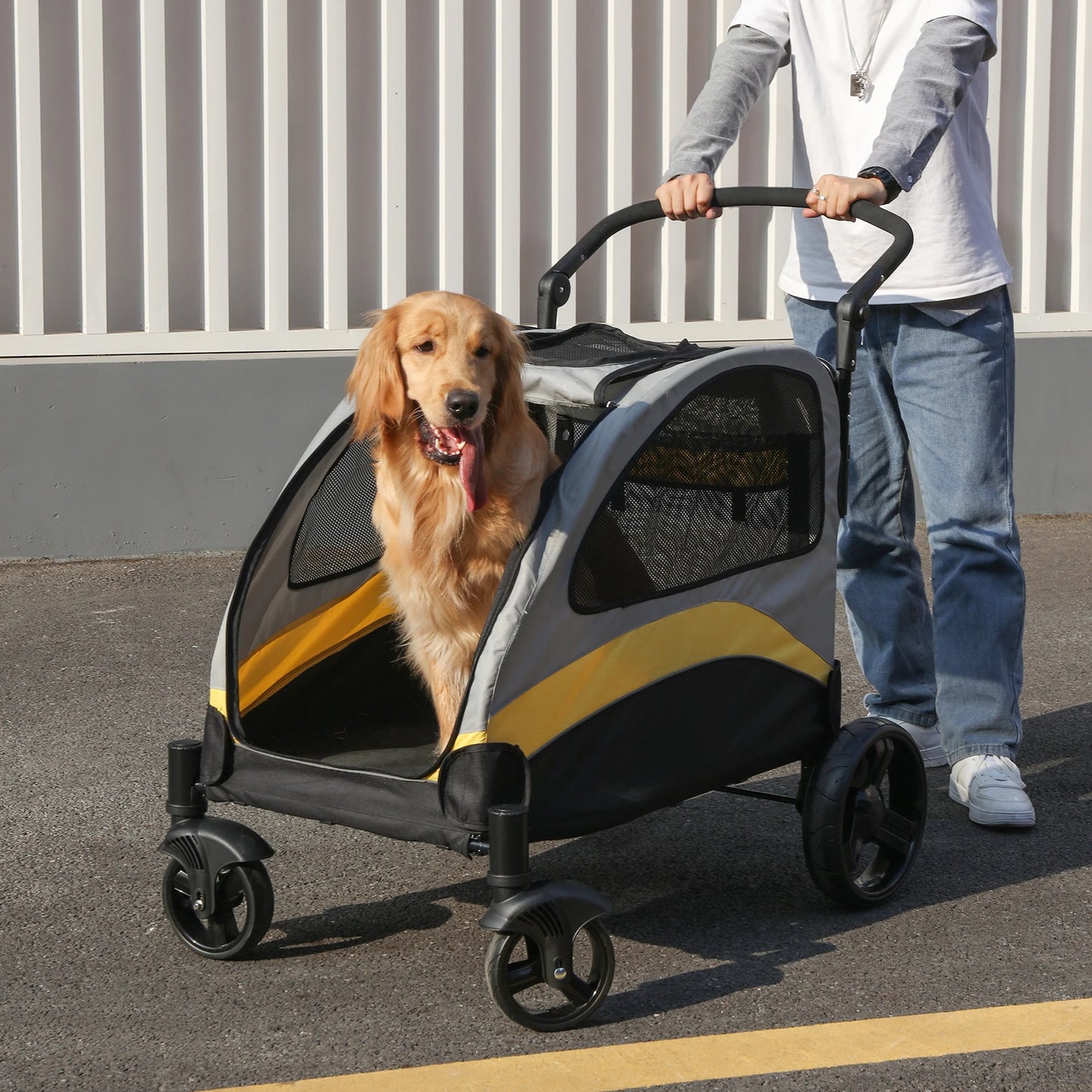 Ultra Large Four Wheel Dog Stroller Jogger Wagon Foldable Carrier