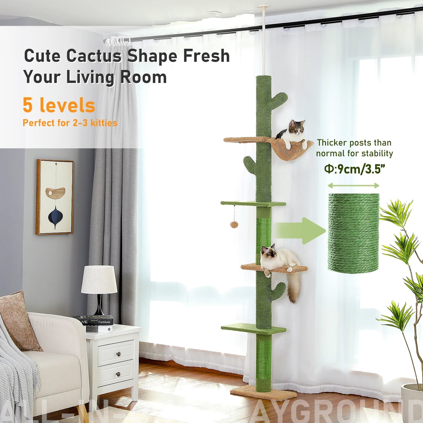 PAWZ Road 5-Tier Cat Tree Cactus Tower With Scratching Post