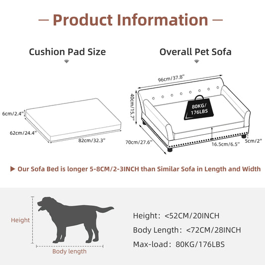 BINGOPAWCN Elevated Microfiber Leather Dog Bed Sofa With Removable Cushion