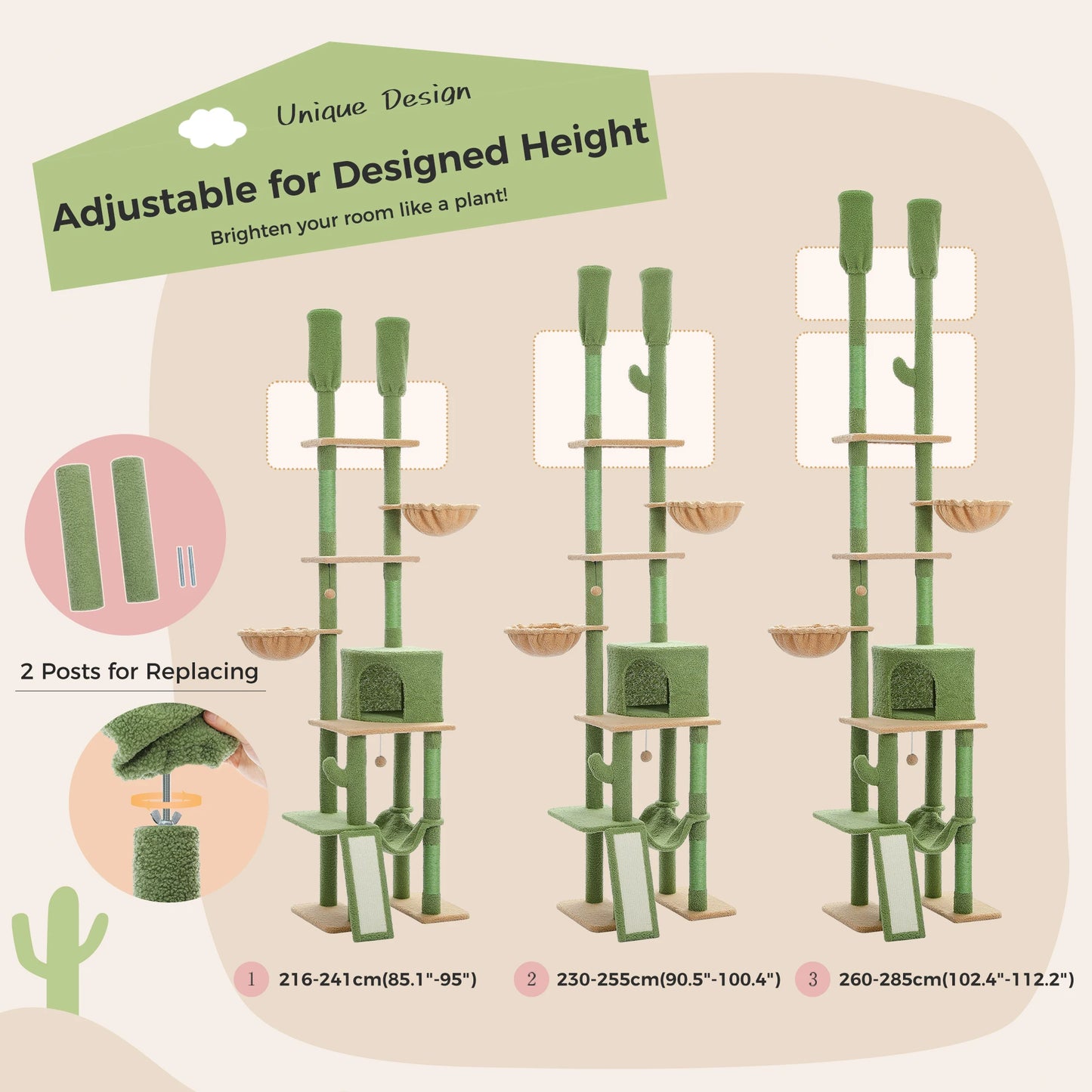 PAWZ Road Cactus Cat Tree Floor To Ceiling Tower