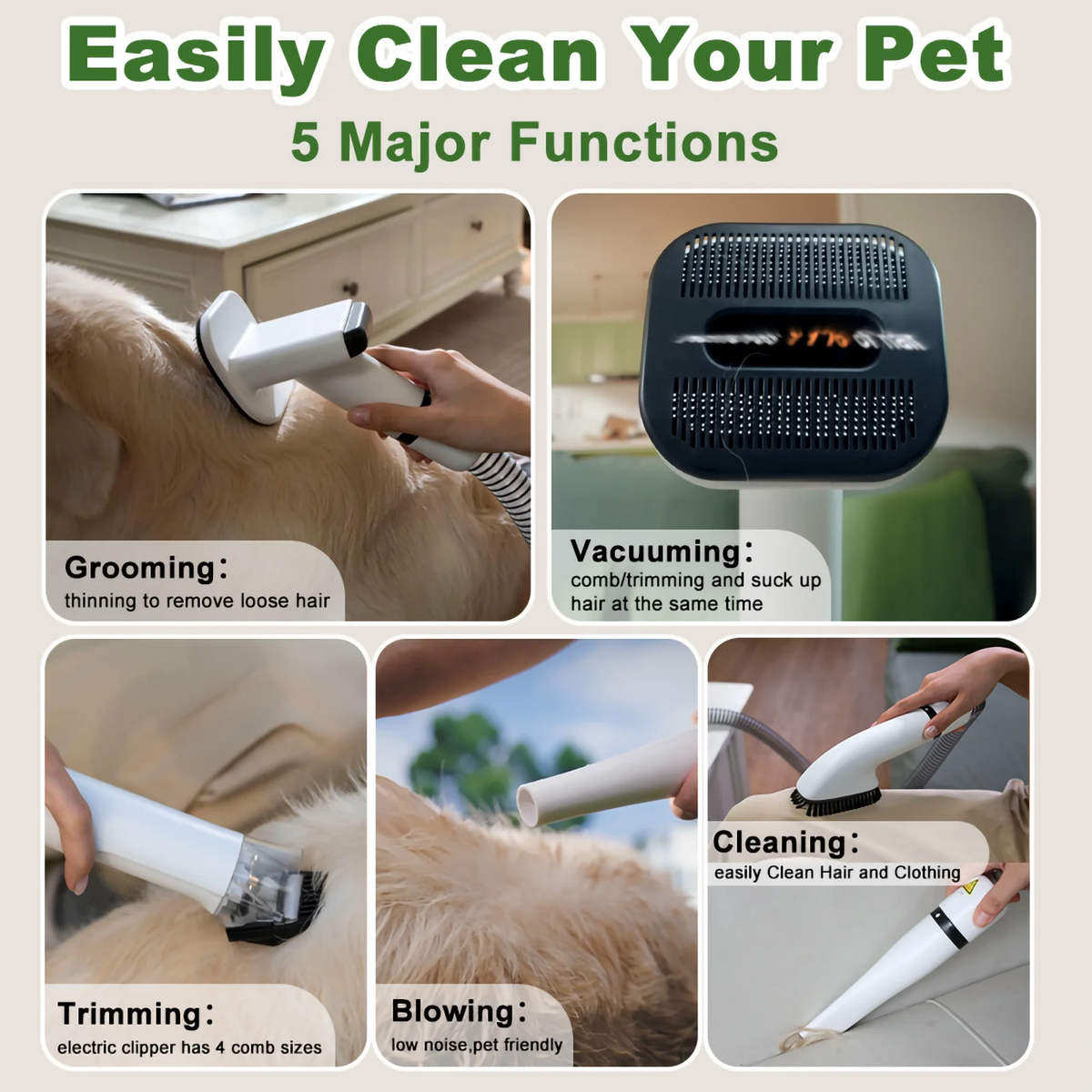 Pet Grooming Kit With Vacuum Clipper Dryer And Hair Trimmer