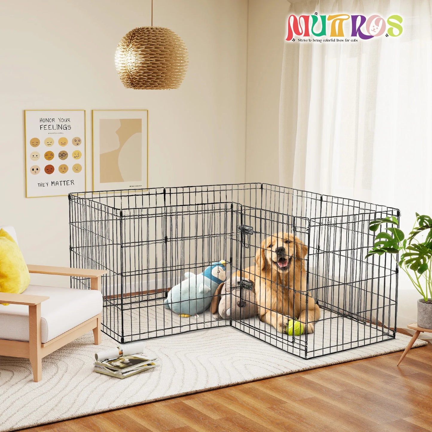 Foldable Metal Dog Playpen Indoor Outdoor Fence with Doors