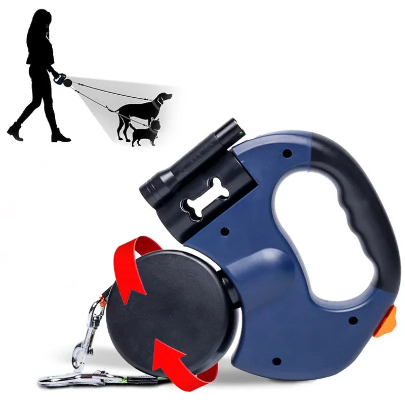 Guangdong 3In1 Double Head Automatic Retractable Dog Leash Flashlight Poop Bag Dispenser Reflective