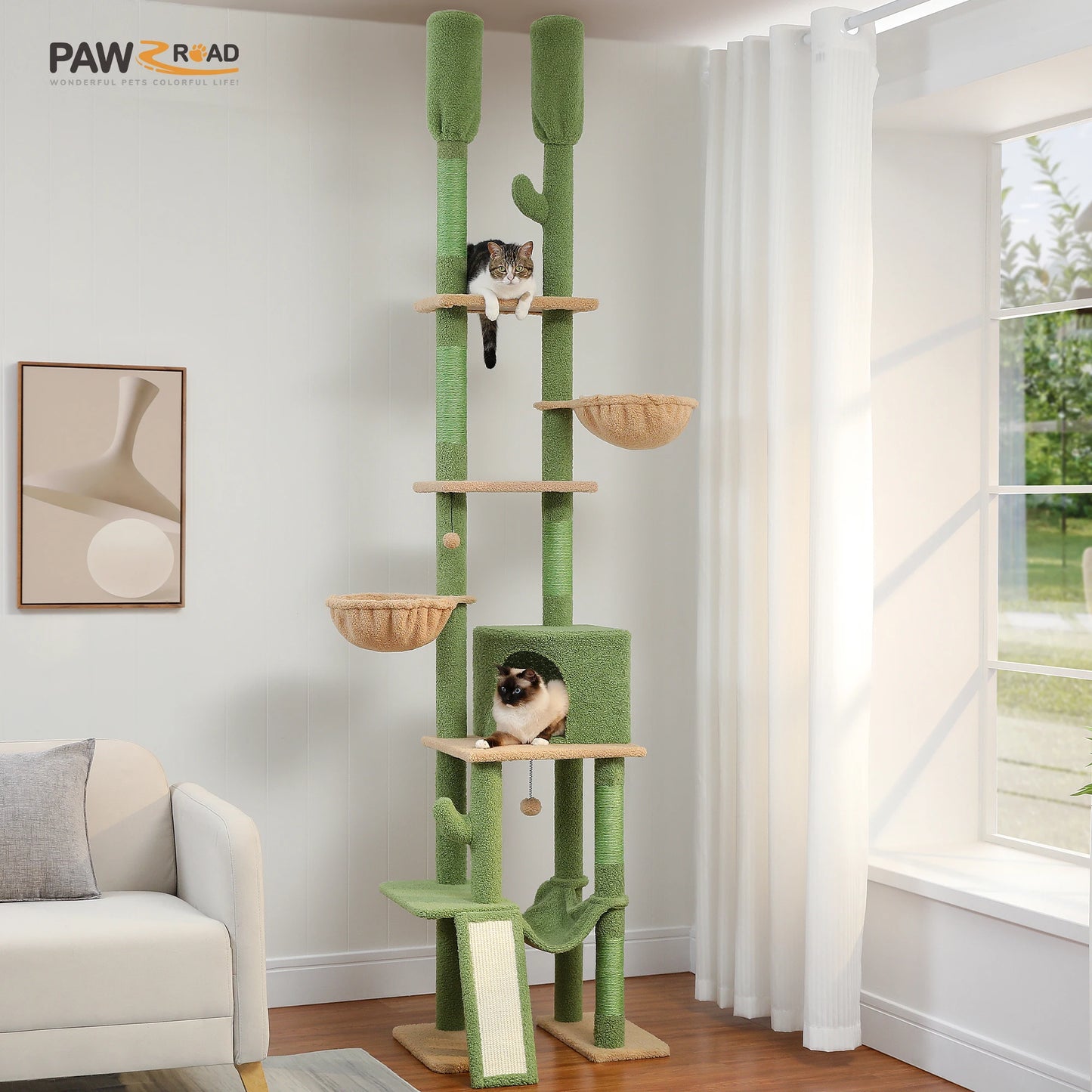 PAWZ Road Cactus Cat Tree Floor To Ceiling Tower