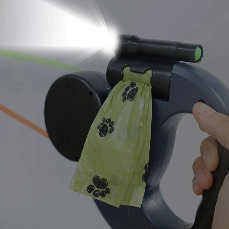 Guangdong 3In1 Double Head Automatic Retractable Dog Leash Flashlight Poop Bag Dispenser Reflective