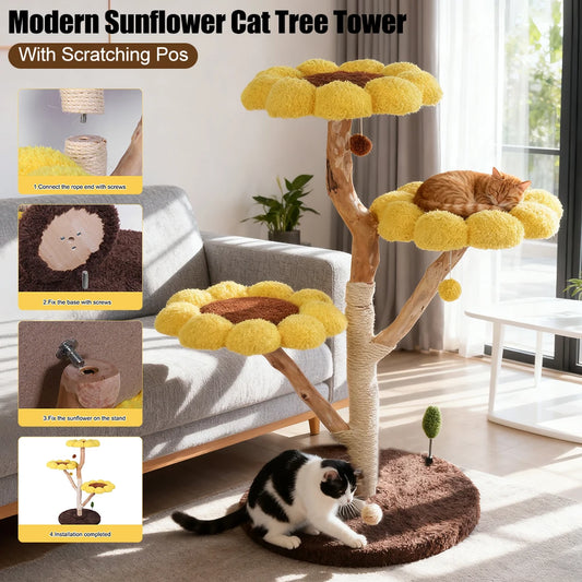 Guangdong Sunflower Cat Tree Tower With Natural Scratching Post For Playful Cats Of All Ages